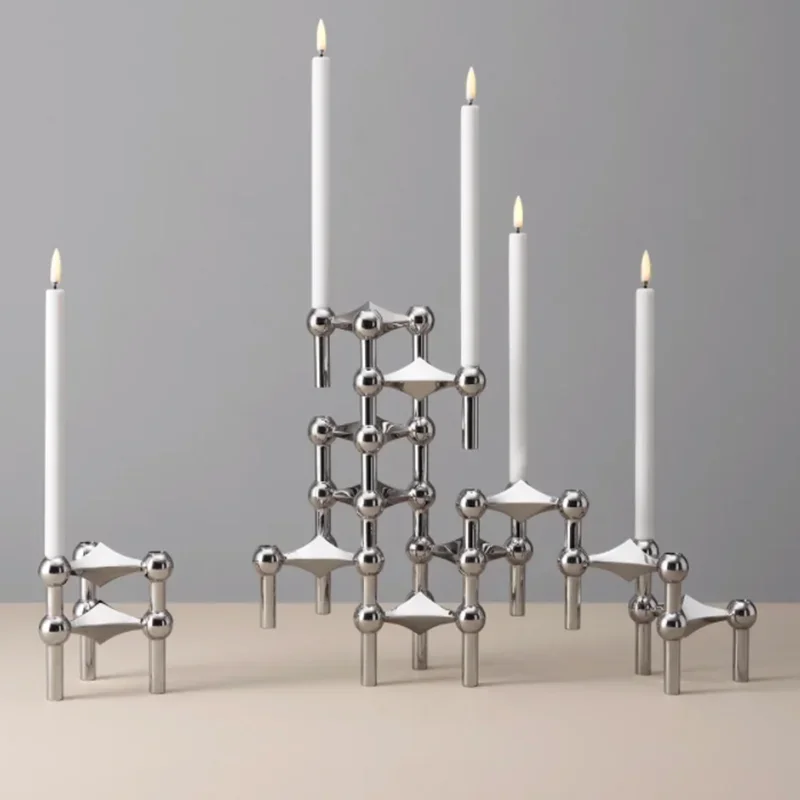 Molecular Structure Metal Candlestick, Minimalist Splicing Triangular Candlestick, Wedding Dining Table Center, Home Decoration