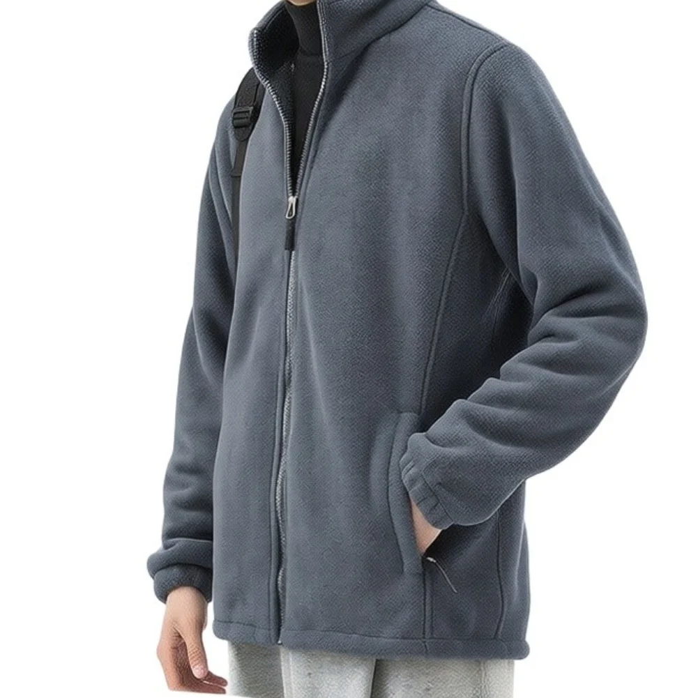 Men's Double Sided Fleece Jacket Stand-up Collar Zipper Warm And Windproof Coat