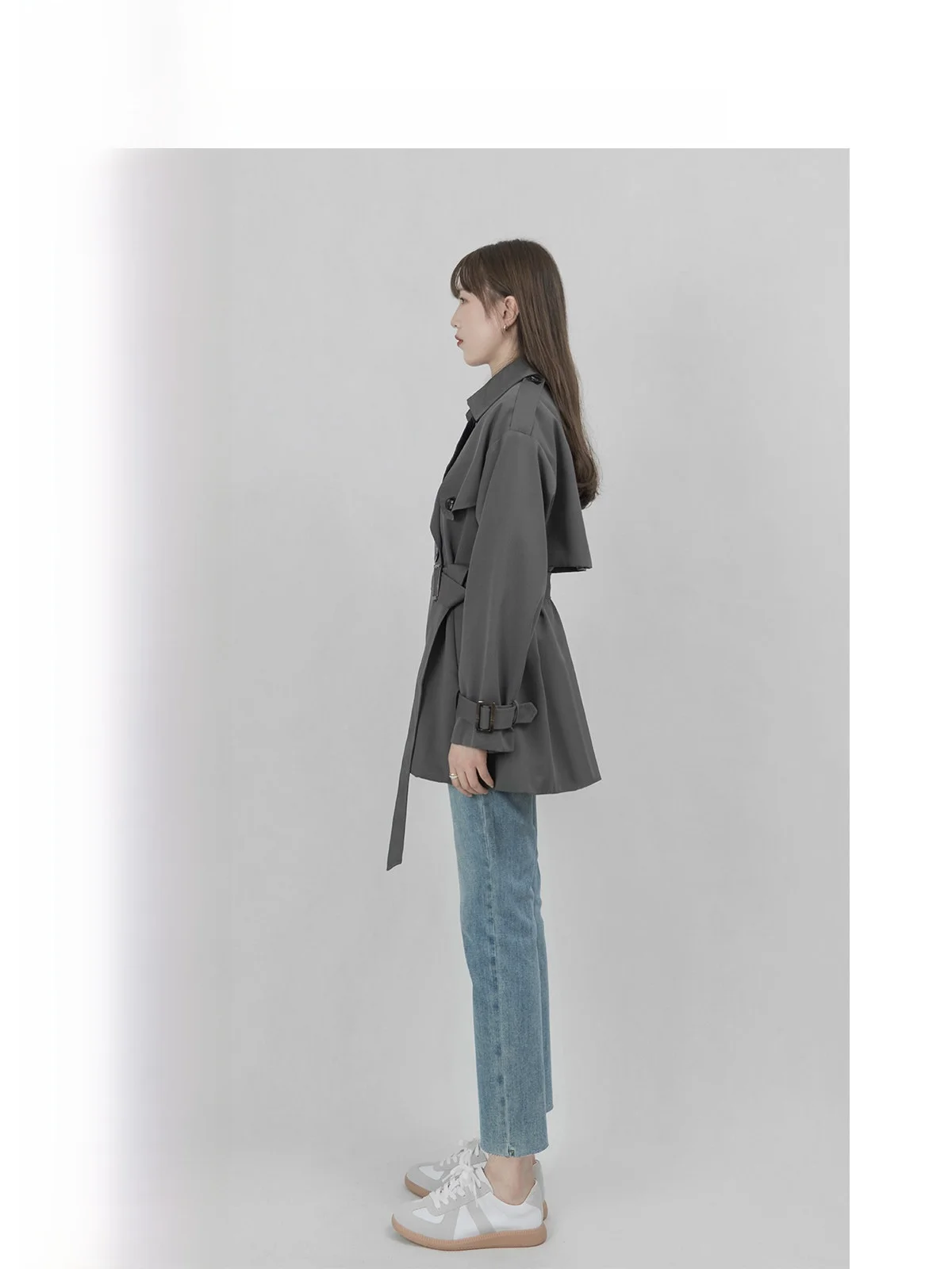 

ay ort Wave Egg Coat Korean Sle Women's Casual Top Spring Autumn New Arrival Loose Fit Polyester Fiber Double Breasted