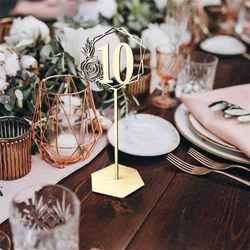 10pcs Wooden Table Number Rustic Wedding Engagement Hexagonal Number Signs With Base Birthday Event Party Decoration Supplies