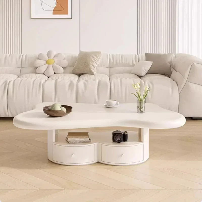 Mesa de Centro Moderna de Luxo em Creme Francês, Mesa de Estilo Minimalista Viral para Sala de Estar Pequena, Mobiliário de Acento Estético para Casa