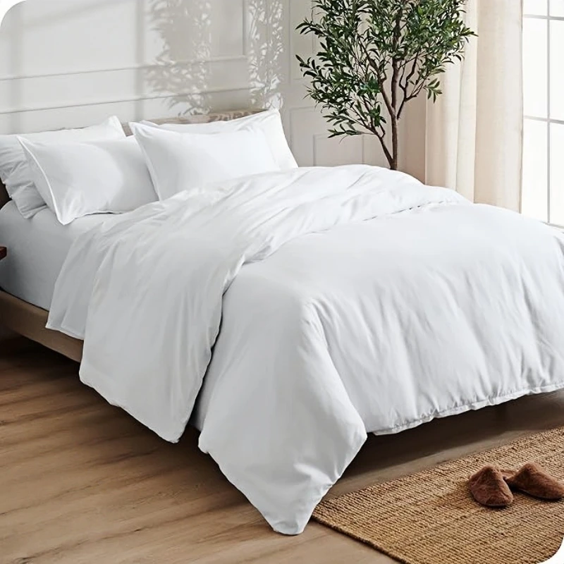 Juego de cama cepillado de Color sólido, funda nórdica y funda de almohada, fundas de almohada simples, agradables para la piel, transpirables, 3 uds.