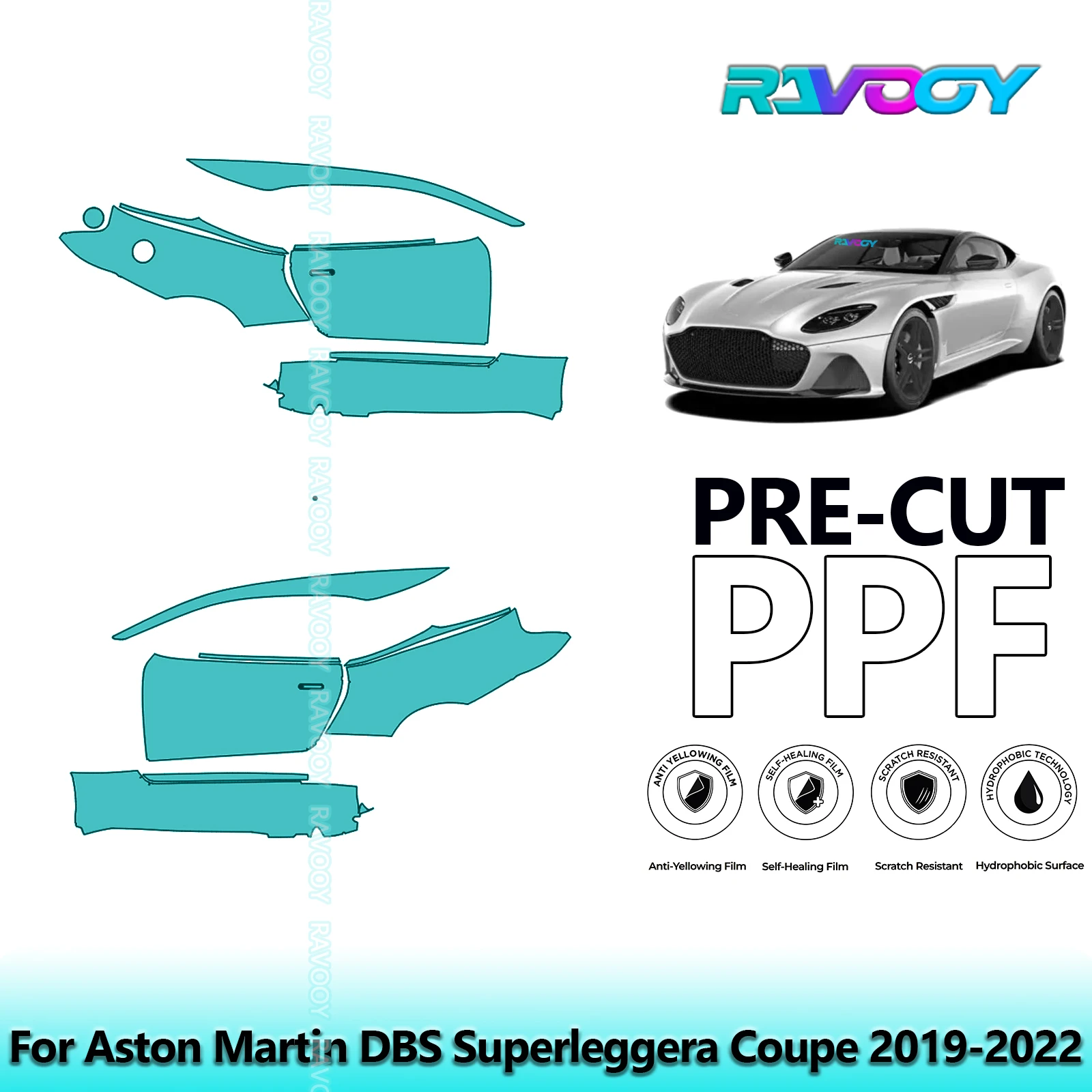 

For Aston Martin DBS Superleggera Coupe 2019-2022 8.5mil Pre-Cut PPF Door & A/B Pillar Kit TPU Paint Protection Film Set