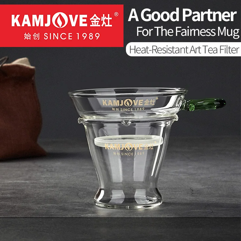 KAMJOVE High-Borosilicate Glass Tea Filter, Heat-Resistant, Tea Strainer, Household Tea Making Funnel, Tea Residue Separator