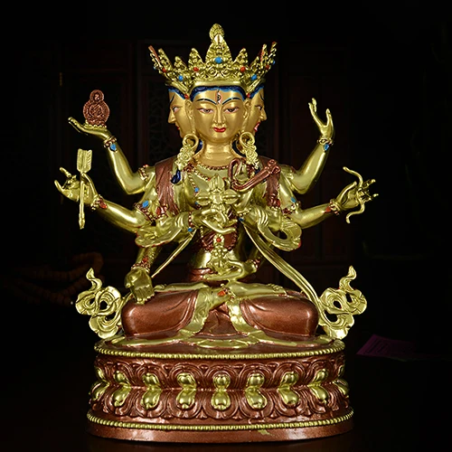 24cm LARGE # GOOD-Buddhist Buddhism efficacious Safety Nepal Gold-plated Mother Langjiama brass Buddha statue