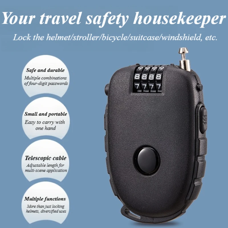 Anti-theft Bicycle Lock Telescopic Cable Helmet Lock Chain Backpack Cycling Password Bike Lock  Accessorie