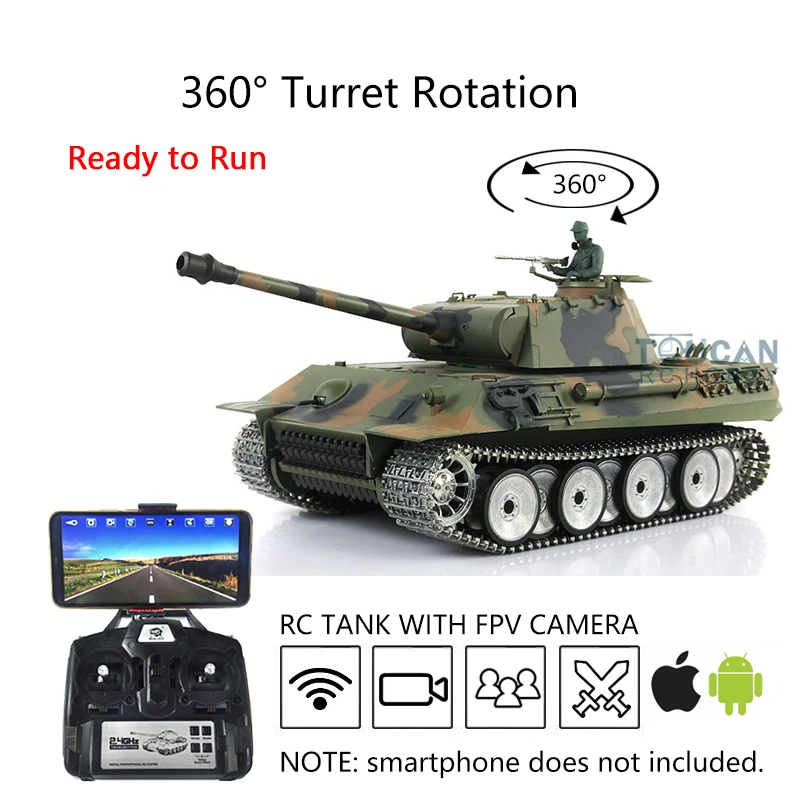 

Toys 1/16 Heng Long 7.0 Customized Ver Panther FPV RTR RC Military Tank 3819 Metal Tracks Wheel Steel Gearbox Vehicle TH17292