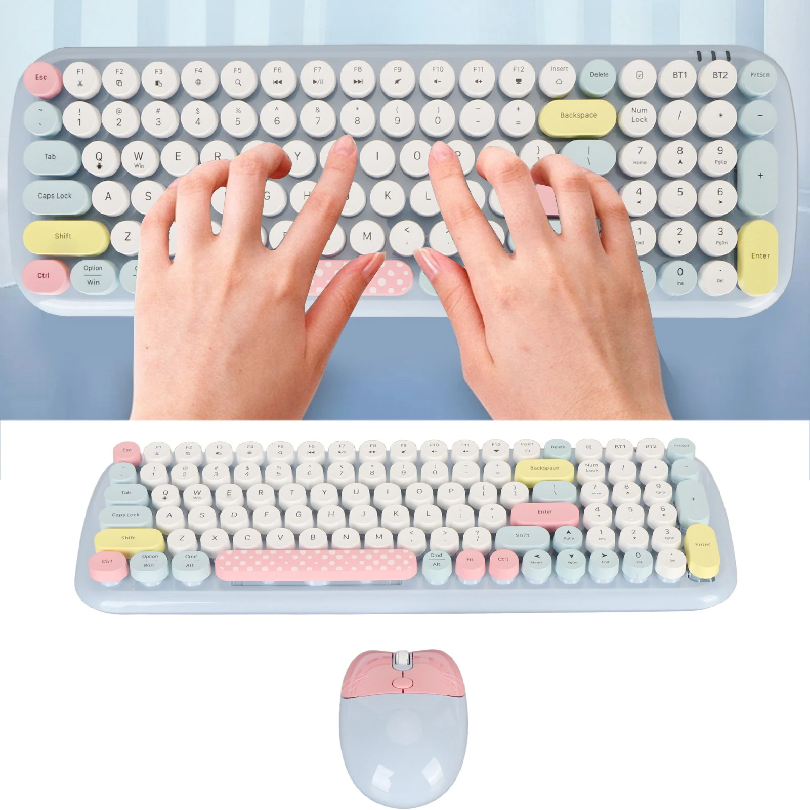 Cute Keyboard Mouse Detachable Keycaps Colorful Keyboard Mouse Ergonomic 4 Mouse Keys Full Size for Windows 8 for Windows 2000