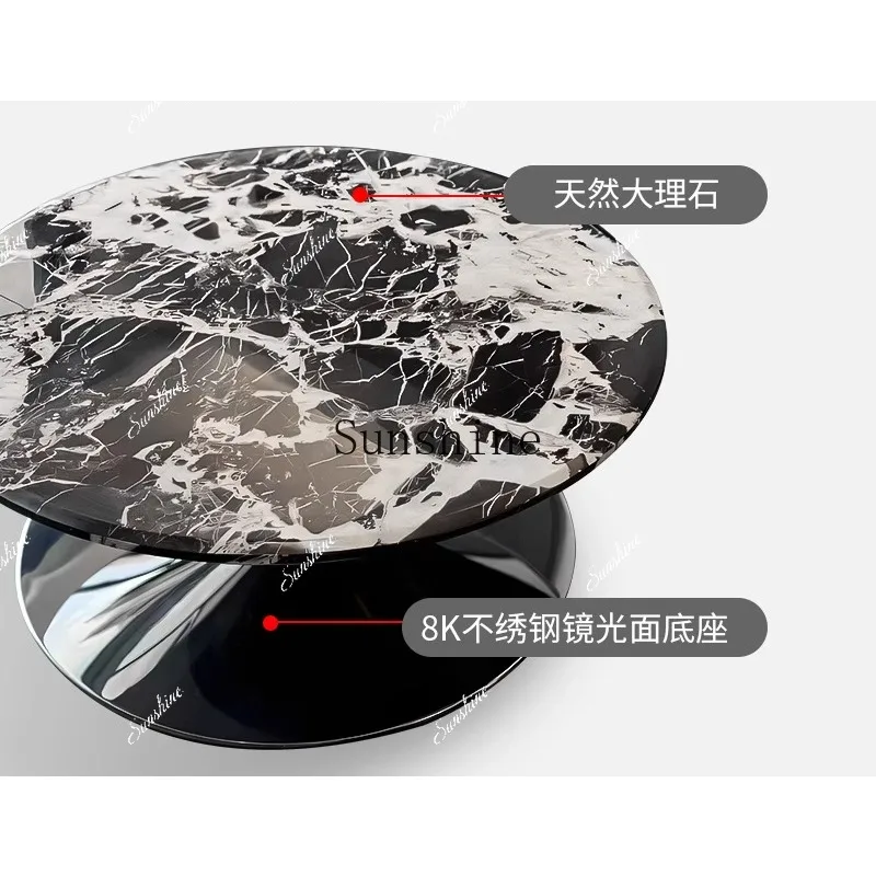 

Natural black marble round tea table Italian minimalist suspended coffee table FT