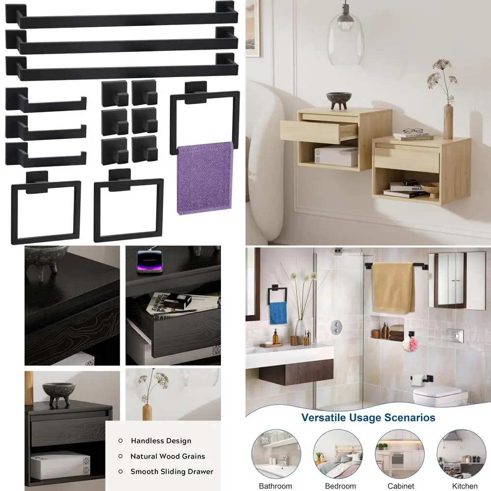 

Matte Black Bathroom Hardware Set, 15-Piece Complete Accessory Kit, 23.6-Inch Towel Racks for Modern Bathrooms