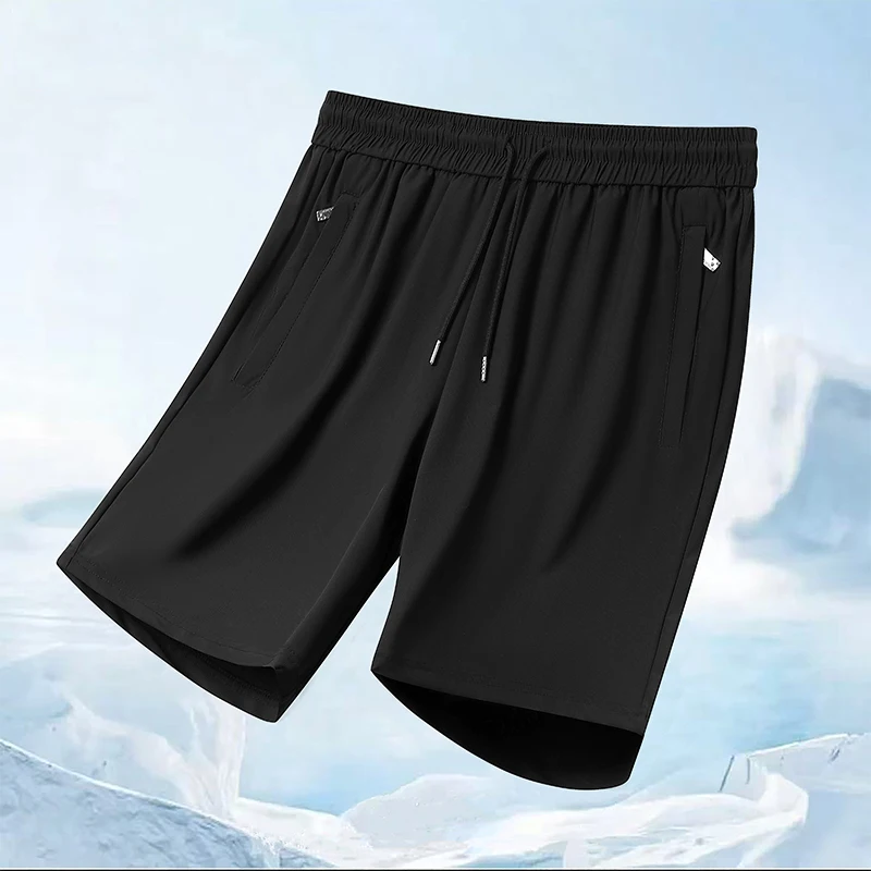 

Спортивные шорты из натурального ледяного шелка, мужские повседневные брюки, мужские свободные быстросохнущие брюки большого размера, мужские брюки пять четвертей