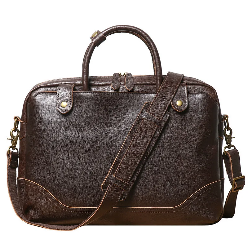 Maletín para hombre, exquisita sensación de gama alta, capa superior de piel de vaca, bolso de cuero genuino, bolso de hombro tipo bandolera de un solo hombro