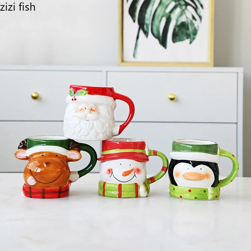 

3D мультяшная рождественская кружка со снеговиком, керамическая чашка с изображением лося и пингвина, чашка для послеобеденного чая, кофейная чашка, чашка для латте, чашки для сока, чашки для чая, чашки для воды