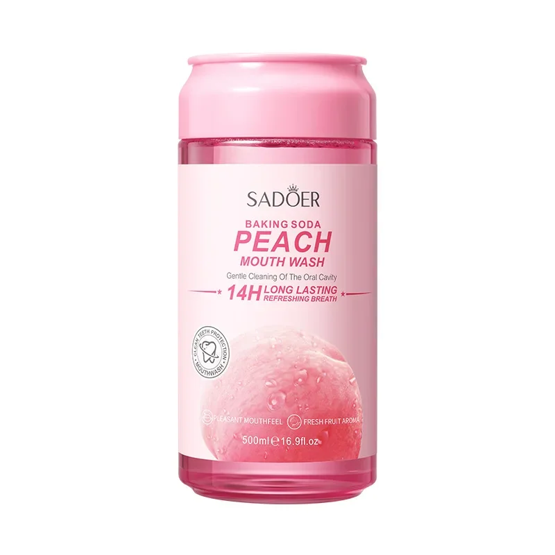 500ML Baking Soda Peach Flavor Mouthwash Teeth Whitening Cleans Oral 14H Long Lasting Fresh Oral Cleaning Removel Teeth Stain