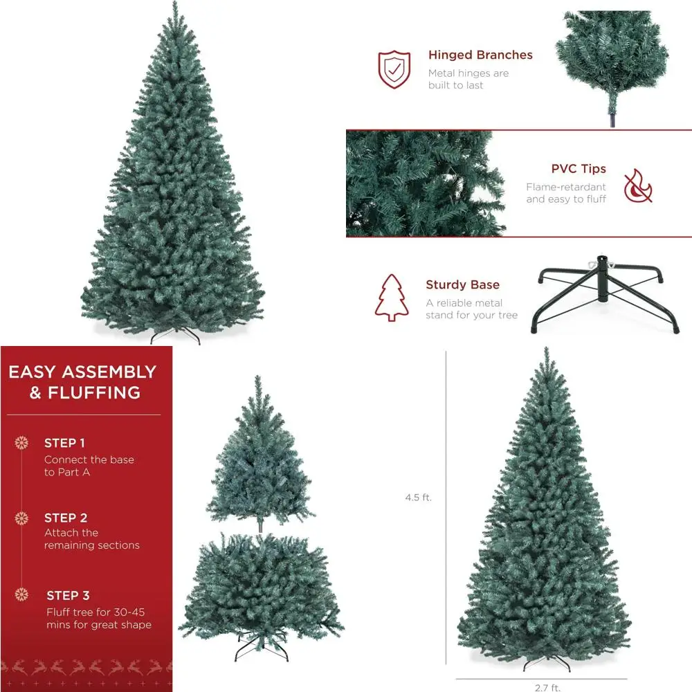 

Premium 4.5ft Unlit Realistic Spruce Christmas Tree with Dense Branches and Metal Base for Holiday Décor