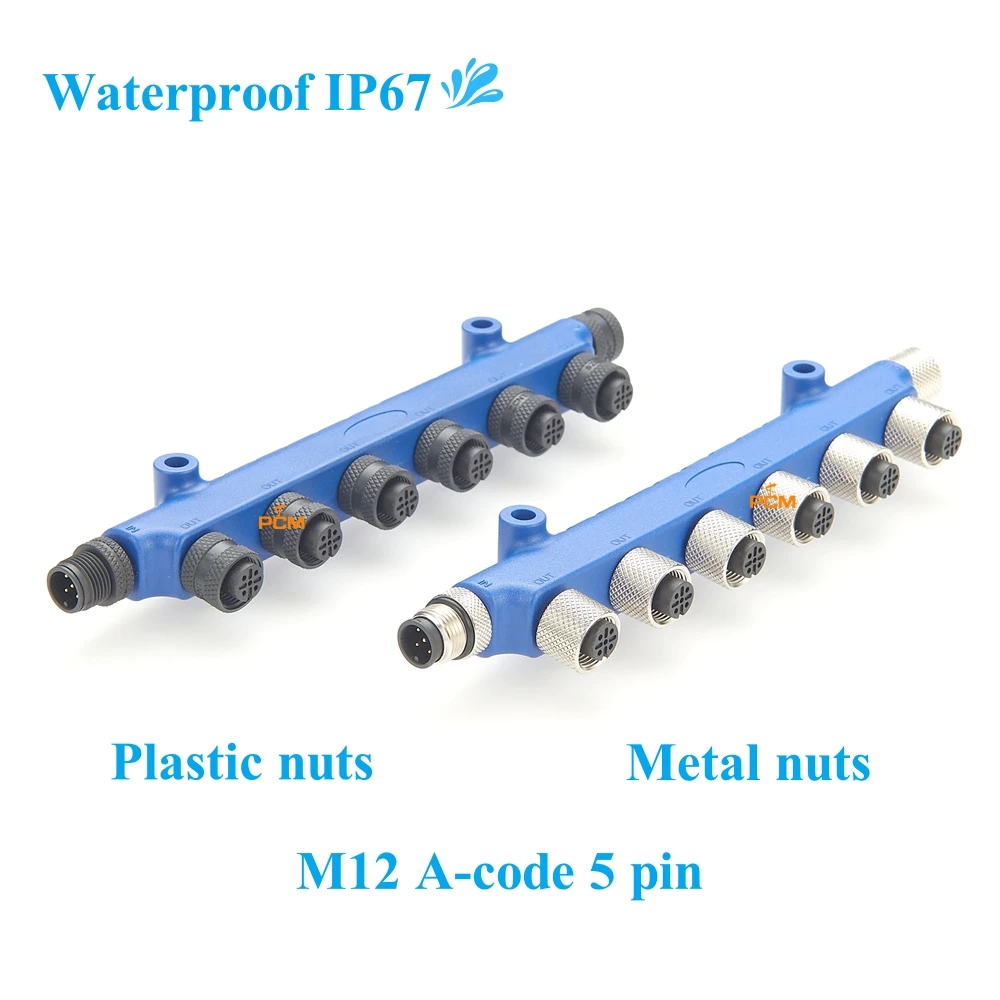 Ethernet M12 A-code 5 Pin CAN Waterproof T Splitter Cable Micro-C Low Loss 6 Way Joiner for PROFIBUS CANBus CANopen N2K Sensor