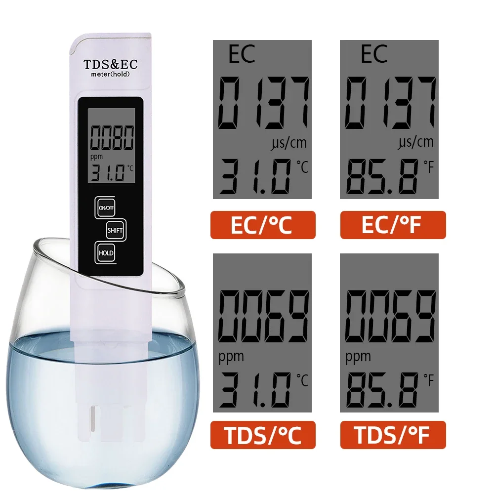 PH Meter & TDS Meter Digital Water Quality Tester 0-14 PH Meter Tester 0-9990PPM TDS&EC LCD Water Purity PPM Aquarium Filter