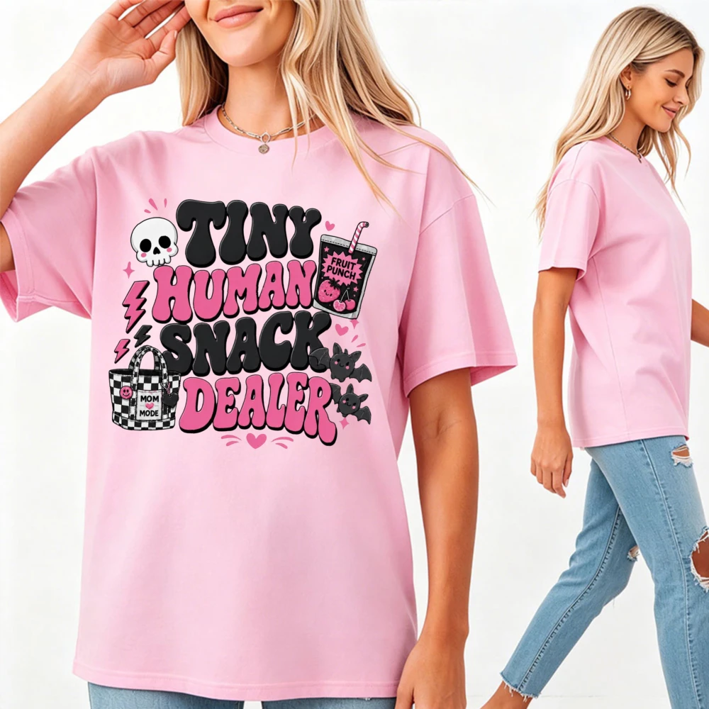 Cartoon Cute Skull Slogan Checkered Tote Women Daily Graphic Tee Funny Life Shirt Pink Cotton Top Casual T Shirt