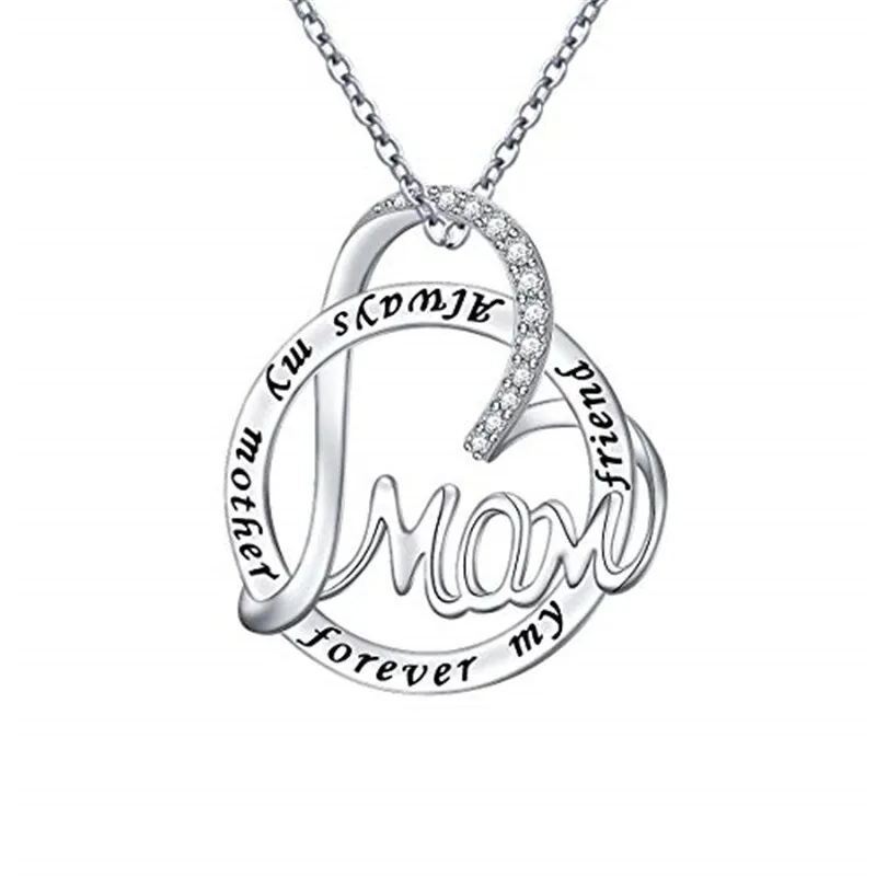 Women's Silver Plated Zircon Heart Pendant Necklace For Women's Mother Daughter