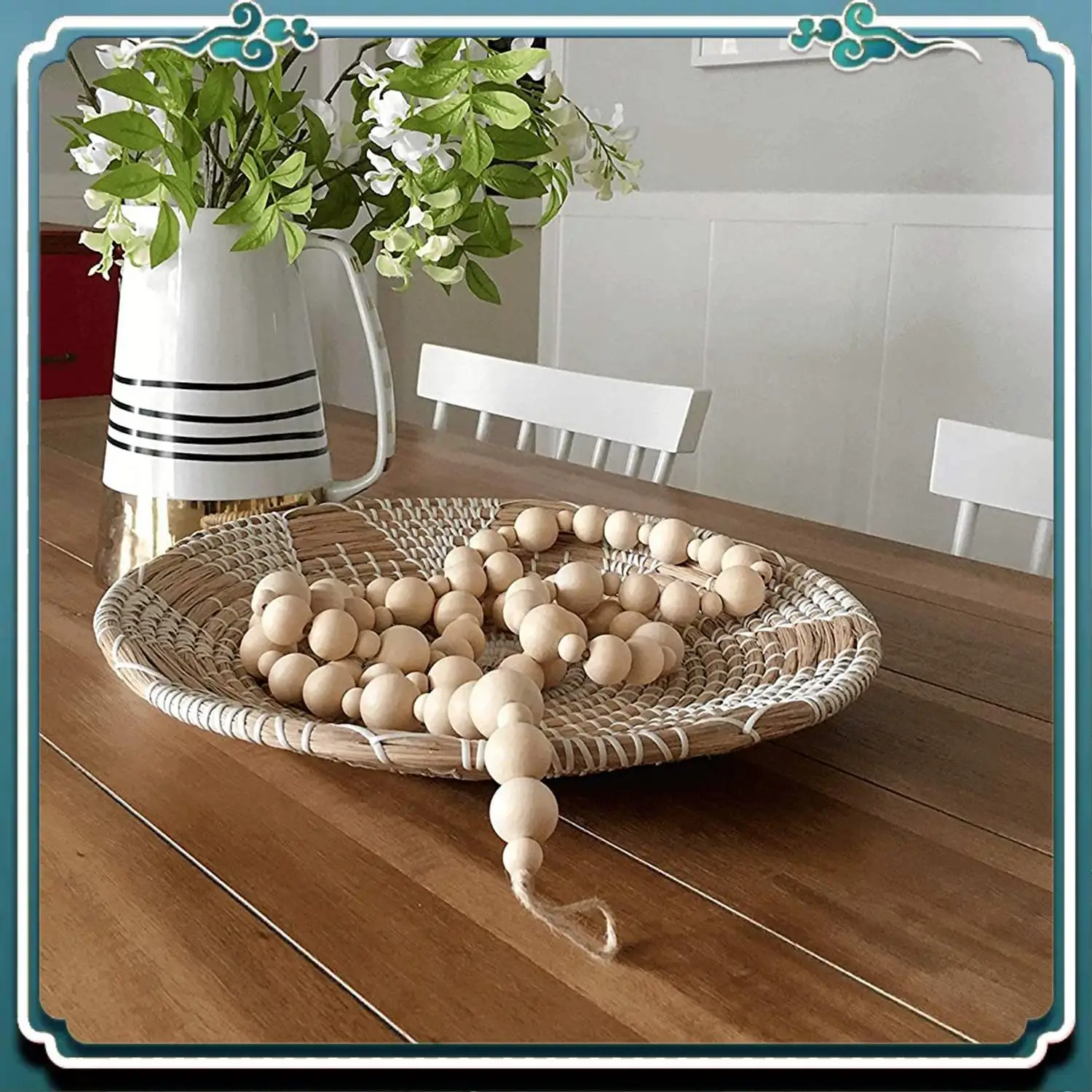 

Простая в использовании деревянная гирлянда из бисера, домашний декор для фермерского дома, деревенская страна, натуральный праздник, елочная гирлянда, украшения в стиле бохо 7.