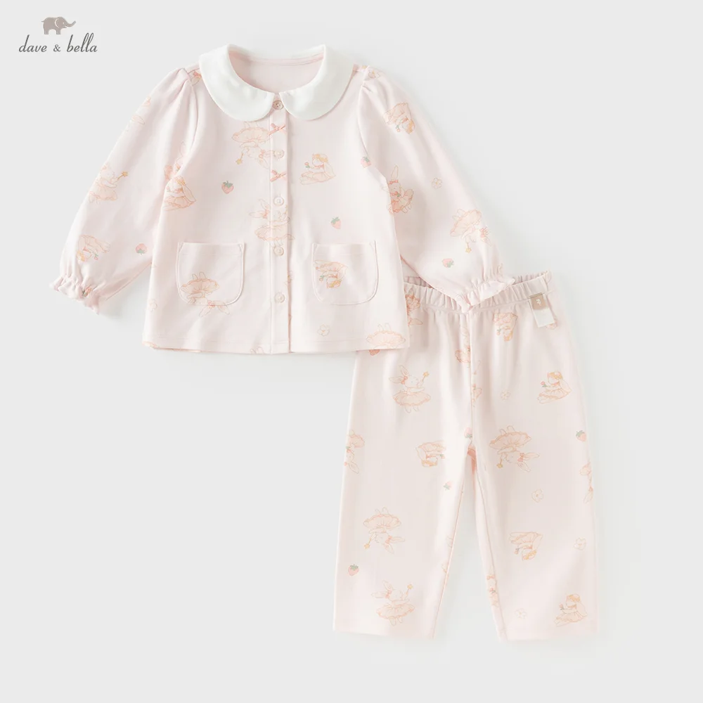 Dave Bella Pajamas Autumn Home Wear Set Children Spring Girls Top Pants Suit Clothes Casual Long Sleeves Soft Fashion DB3262699