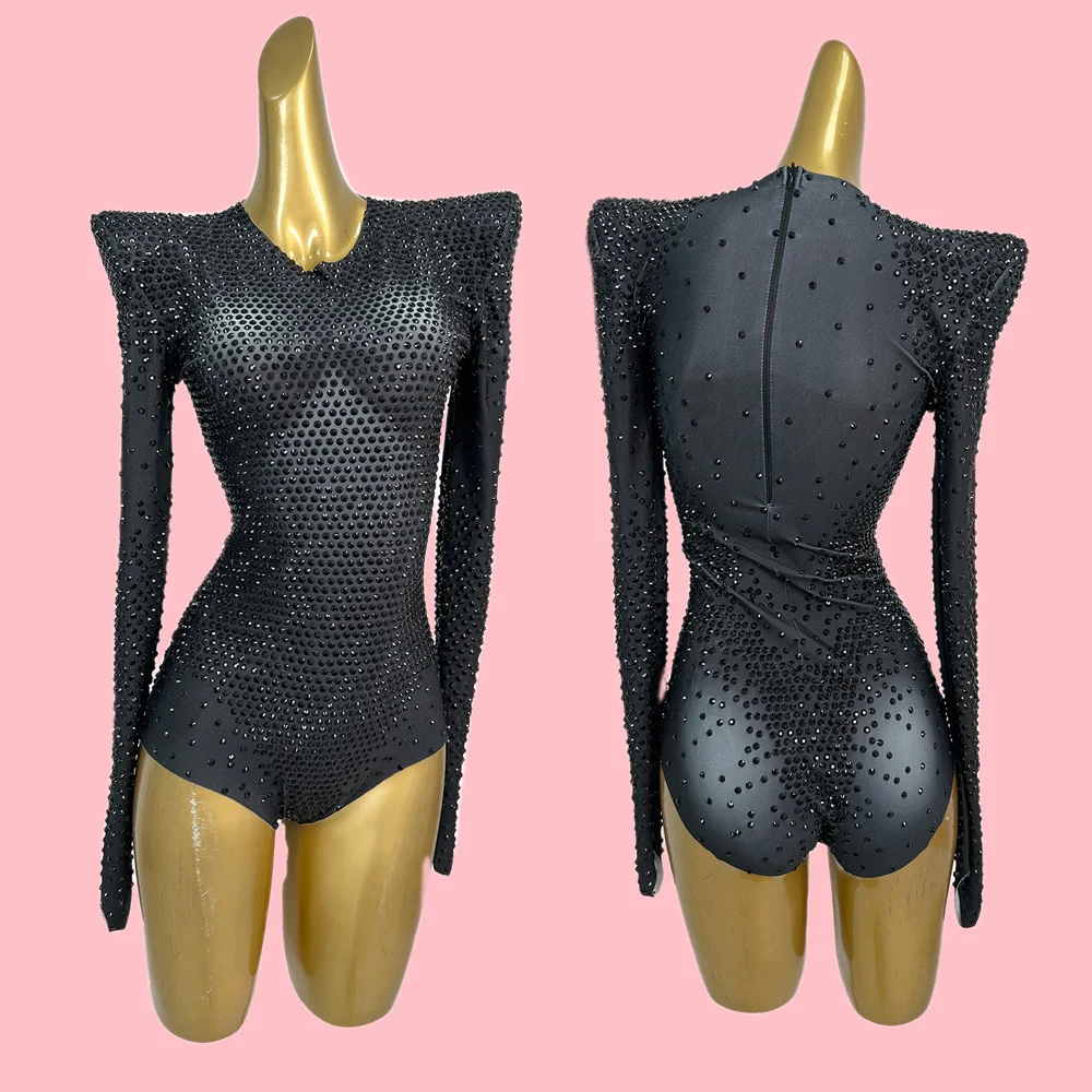 

Sexy Long Sleeves Party Rhinestone Bodysuits Women Bodycon Jumpsuits Aerial Dance Leotard Festival Clothing Gogo Dancer Wear