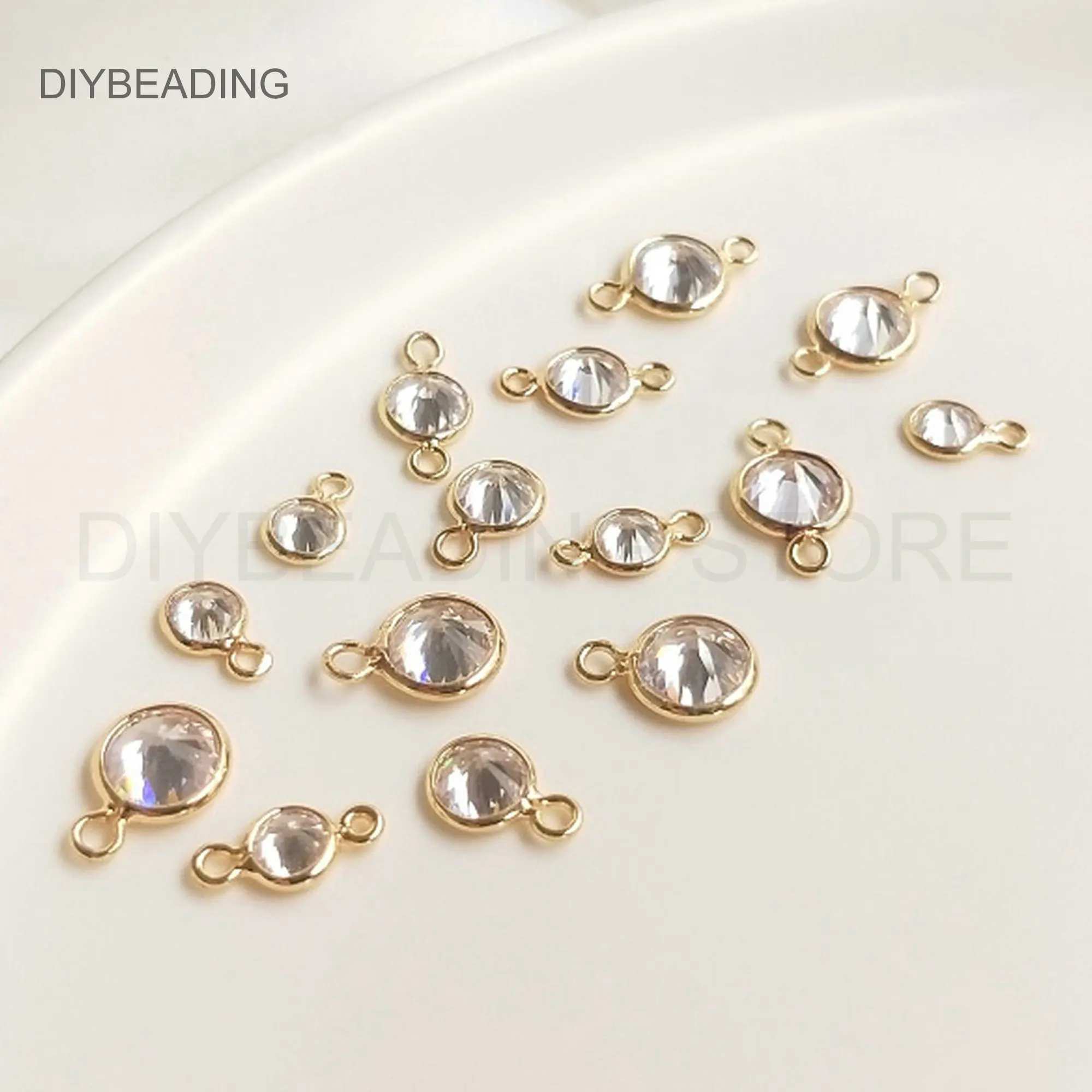 

CZ Charms for Earring Making 14K Gold Plated Brass and Shiny Cubic Zircon Circle Pendant/ Connector Finding Lots Supply (Small)