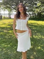 Foridol White Lace Summer Women Set Sleeveless Crop Top+midi Skirt Outfits 2025 Beach Holiday Chic Vintage Sundress Dress Set - Image 4