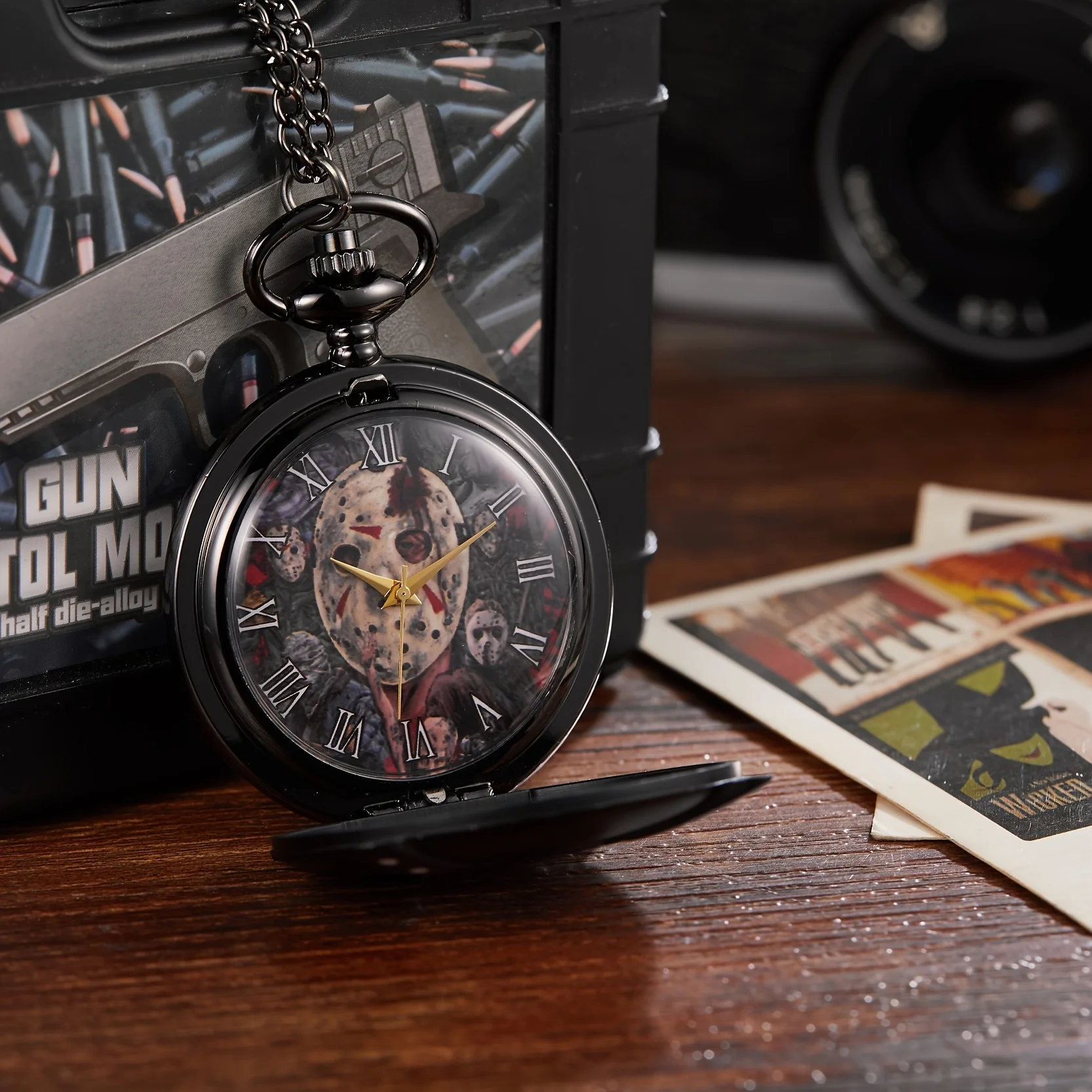 Reloj de cuarzo retro para hombre, cronógrafo de bolsillo con diseño de doble cuchillo fantasma, personalizado, tendencia de moda