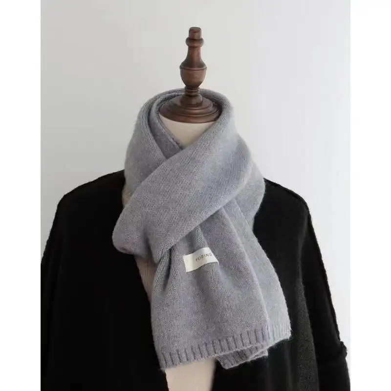 Winter Knitting Scarf Men Women Fastener Thermal Neck Warmer Solid Keep Warm Scarf Thickening Windproof Neck Cover