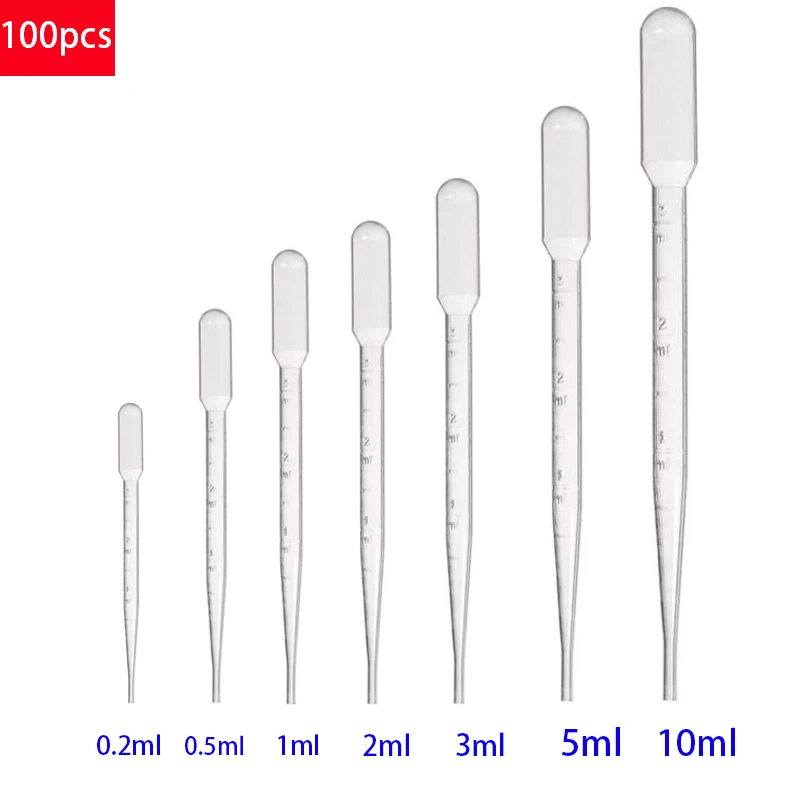 100 Pieces of Disposable Plastic Scientific Laboratory Pipette Scale Container Liquid Dropper Pipette 0.2 / 1/2/3/5 / 10ML