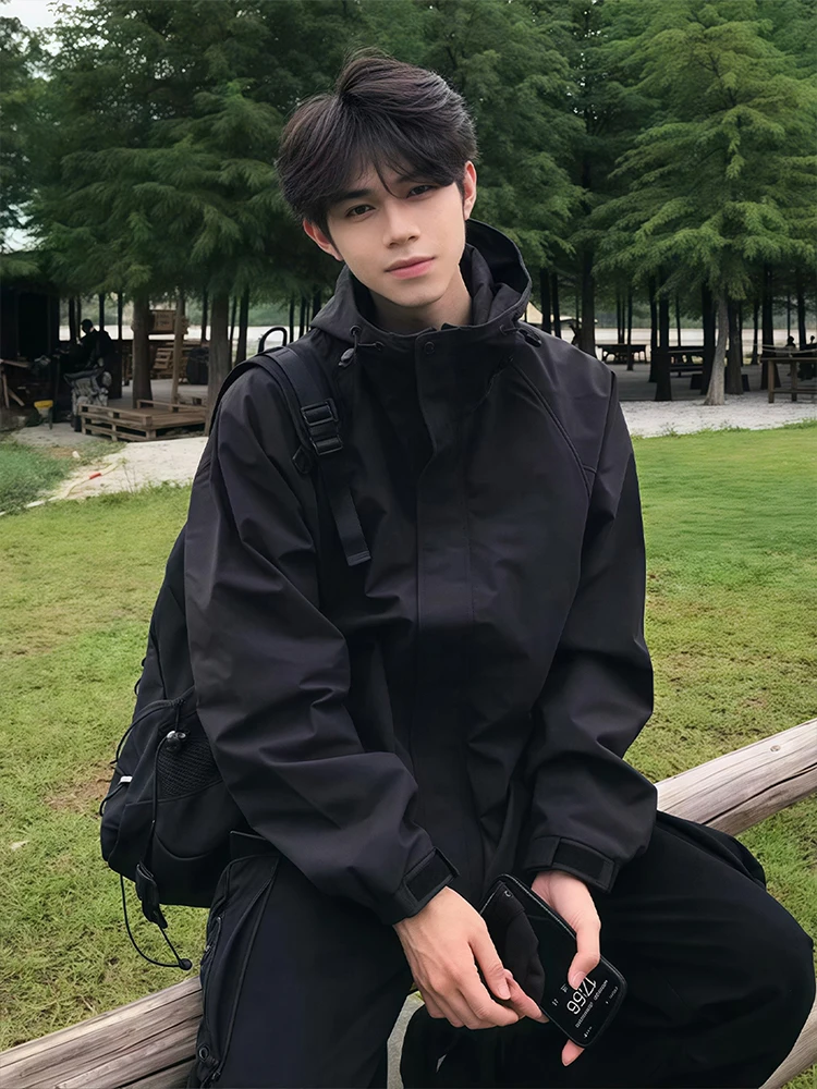 

Outdoor Soft ell Jaet Men's Autumn Windproof Waterproof Climbing Workwear Hooded Men's Jaet Loose Fit Casual Sle