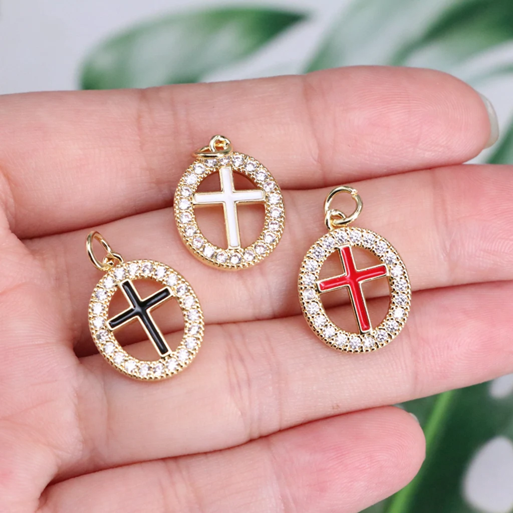 

10Pcs/Fashion White Cross Pendant for Necklace Copper Gold Plated Charms Handmade DIY Jewelry Making Supplies