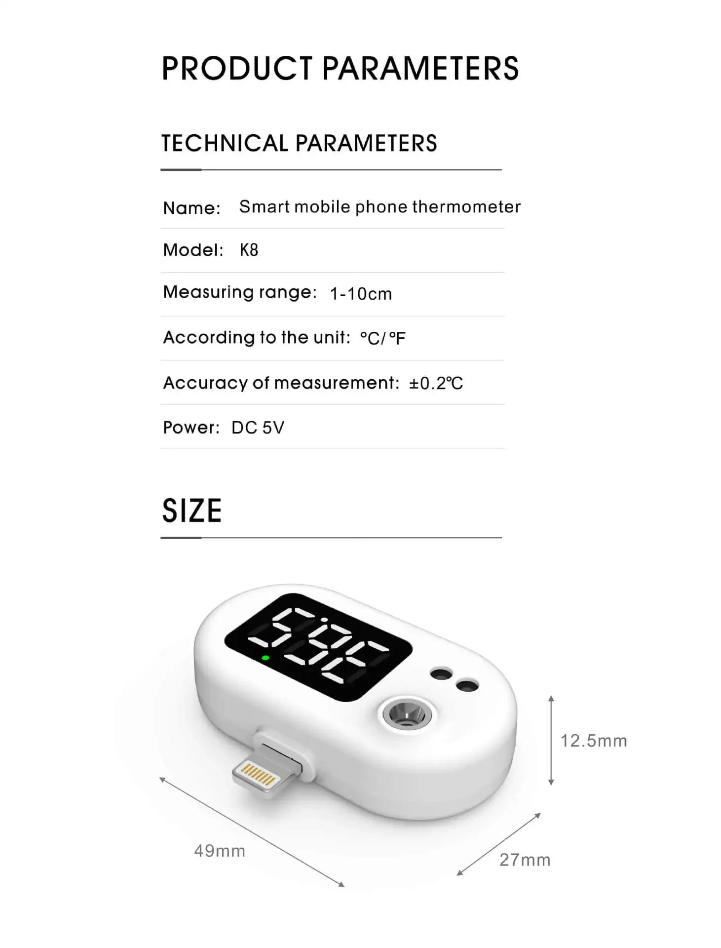 Più nuovo iPhone plug Gadget termometro digitale Mini termometro per telefono cellulare da esterno temperatura portatile senza contatto a infrarossi