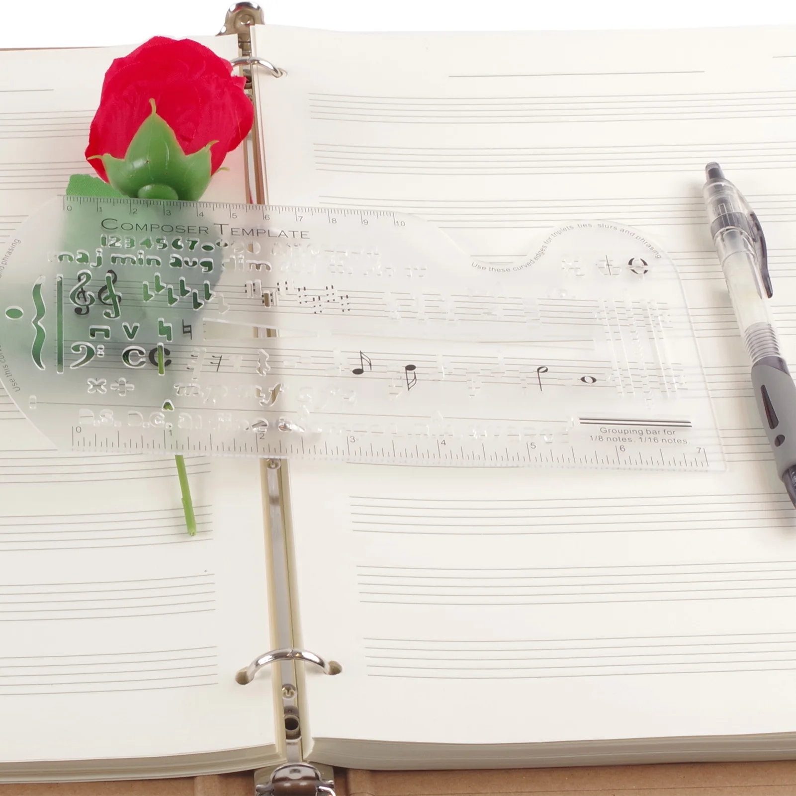 Modello compositore Spartiti da disegno Foglio Righello Doppia bilancia Righello curvo PP Serigrafia trasparente Simbolo musicale