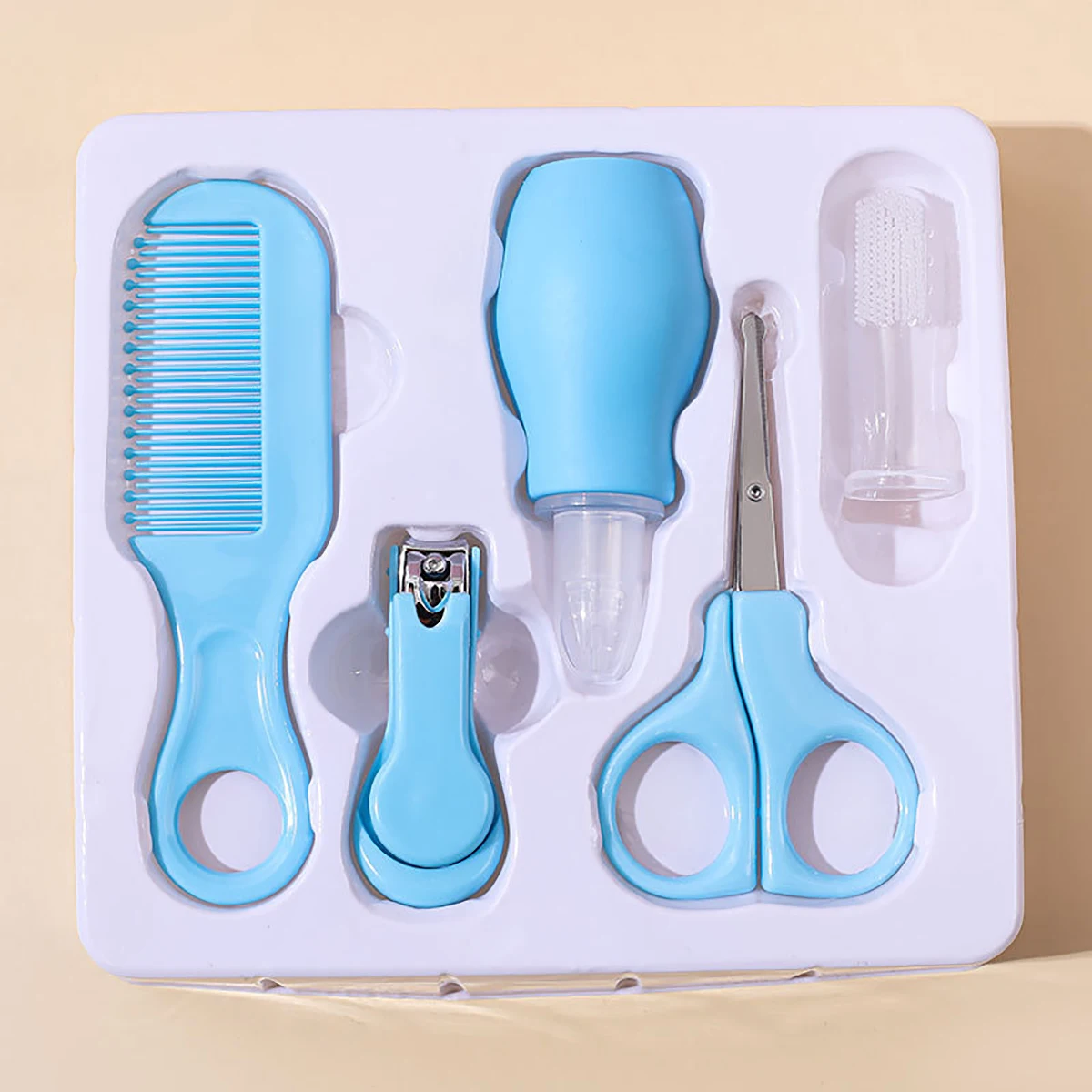 Toothbrush safety scissors Nail clippers small comb 5-piece baby cleaning set Baby nose inhaler Finger