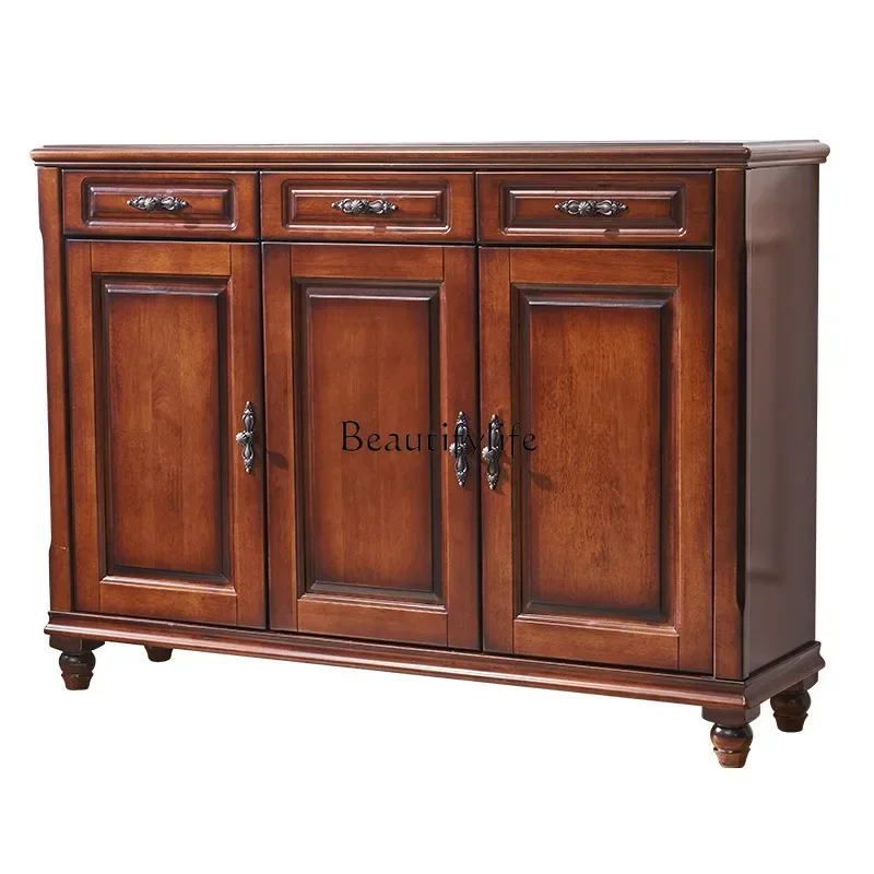 02American rural solid wood shoe cabinet retro swing door storage Jianmei locker