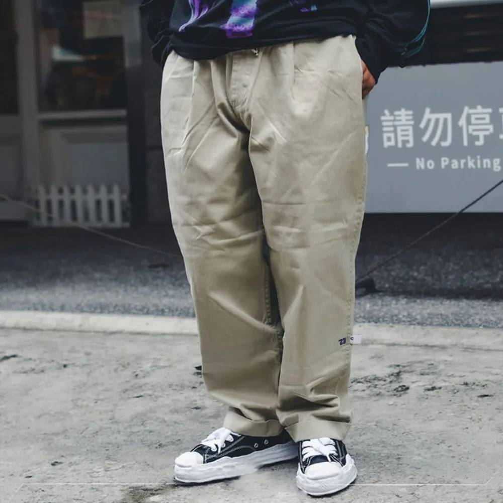 Japanese Drawstring Loose Casual Pants Versatile CAHLUMN Double Pleated Tapered Pure Cotton Pants