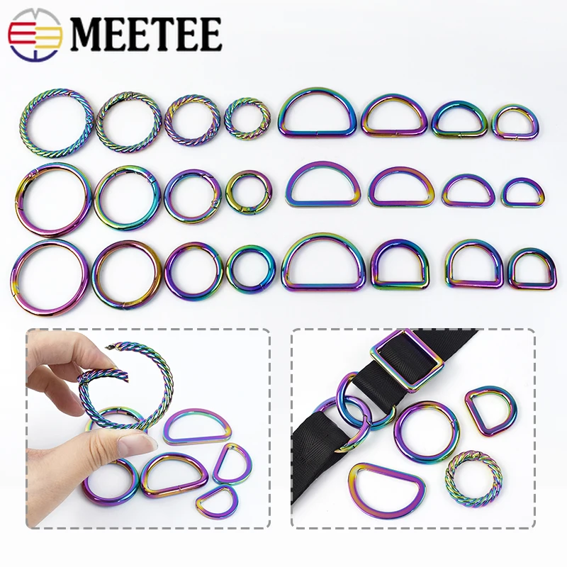 10Pcs 20/25/32/38mm Rainbow Metal O D Ring Buckles Backpack Strap Adjust Clasp Bag Webbing Connect Hook DIY Hardware Accessories