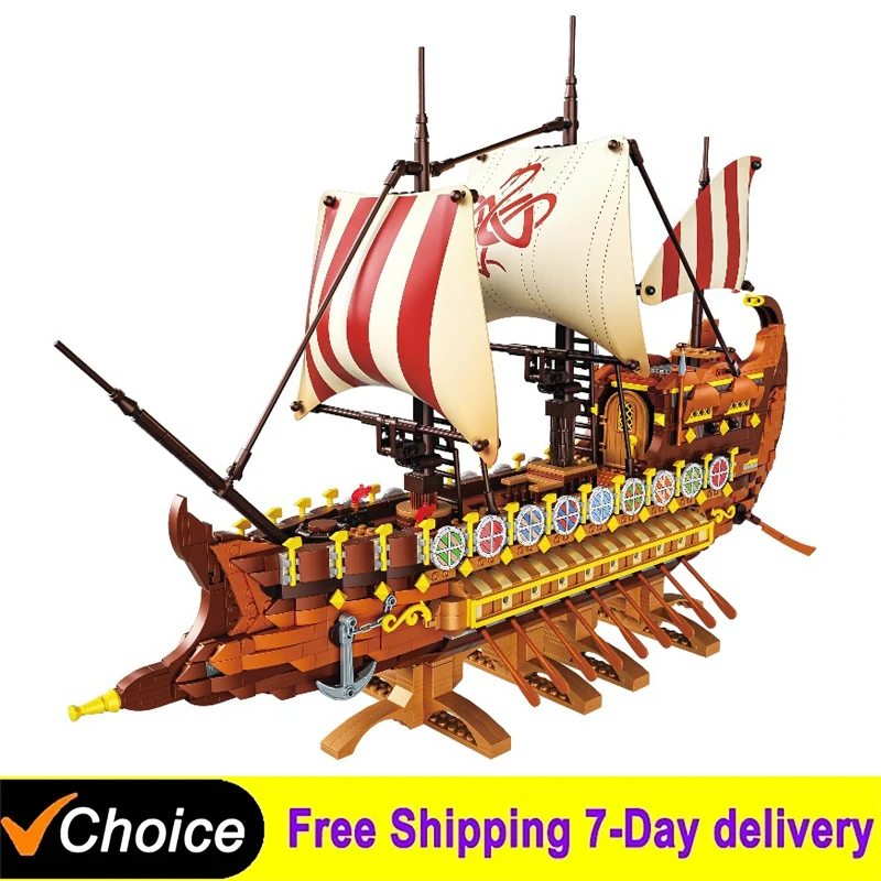 2073 stücke MOC Idee Retro schiff Viking kriegsschiff Bausteine Montage Boot Modell Ziegel DIY Spielzeug für Jungen Geburtstag geschenk set