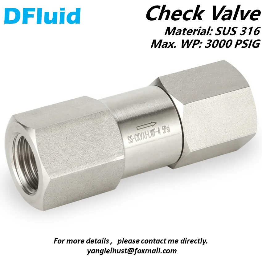 Stainless Steel 316 CHECK VALVE 3000 psig Non-return One-way Female NPT Male NPT 1/4\