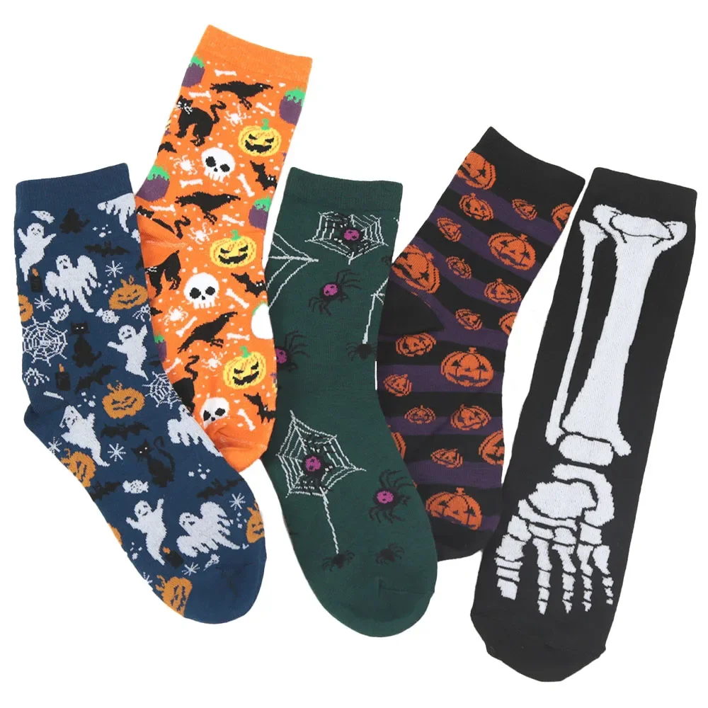 Halloween Casual Women Socks Creative Cosplay Hip Hop Novelty Harajuku Bone Spider Web Male Skateboard Couple Long Socks