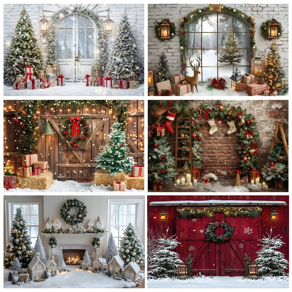 

Christmas Photography Backdrop Xmas Tree Fireplace Gift Winter Window Family Kids Party Christmas Decoration Photo Background