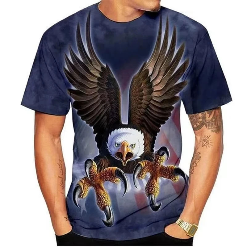

3D Print Sport Quick Dry Breathable Men T-shirt Eagle Print American Bird Outdoor Casual Street Fashion Running Short Sleeve Top