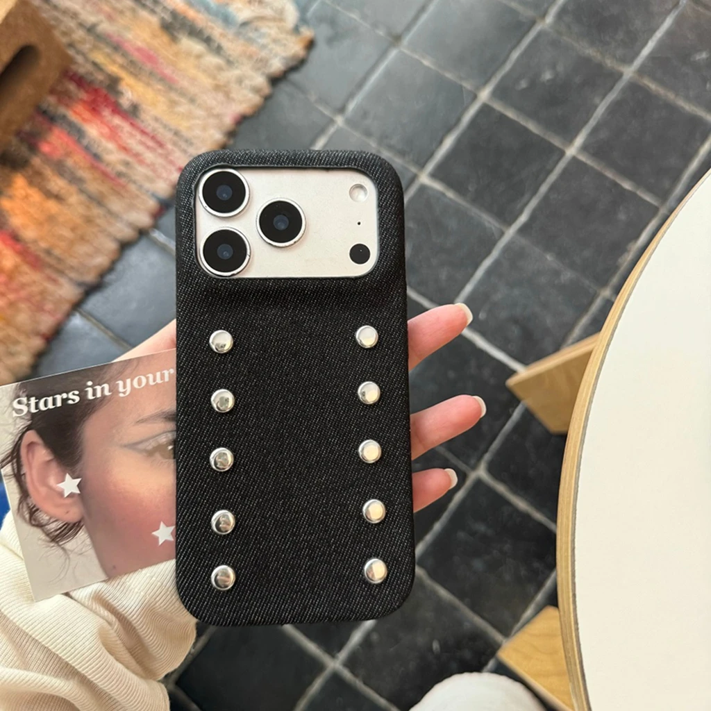 Retro Punk Style Cowboy Rivet With Artificial Leather Lanyard Shockproof Protective Phone Cover Case for iPhone 17 16 15 Pro Max view 2