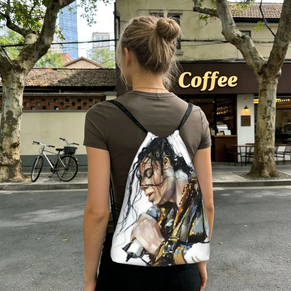 Michael Jackson Musicians Singers Dancers Backpacks Fashion Drawstring Bundle Pocket Sports Bag Book Bags for Travel School