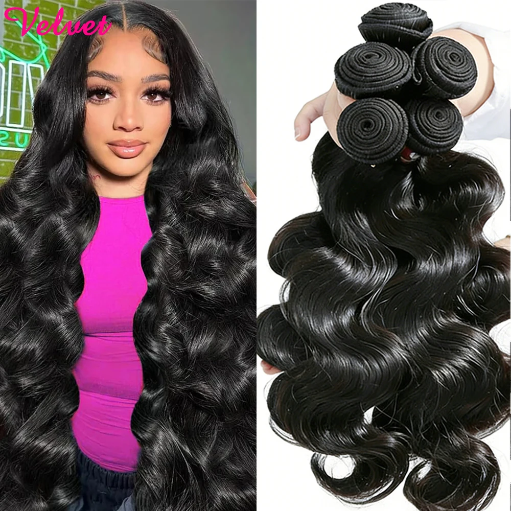 

Velvet Loose Body Wave Bundles Brazilian Human Hair 3/4 Bundle 30 40 Inch Natural Color Weave Raw Human Hair Bundles Extensions