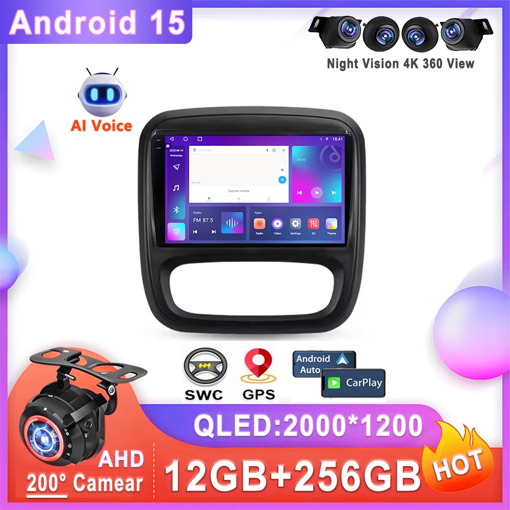 Car Android 15 Auto Radio For Renault Traffic 3 2014 - 2021 Opel Vivaro B 2014 -2018 Multimedia Player No 2din DVD Stereo Head