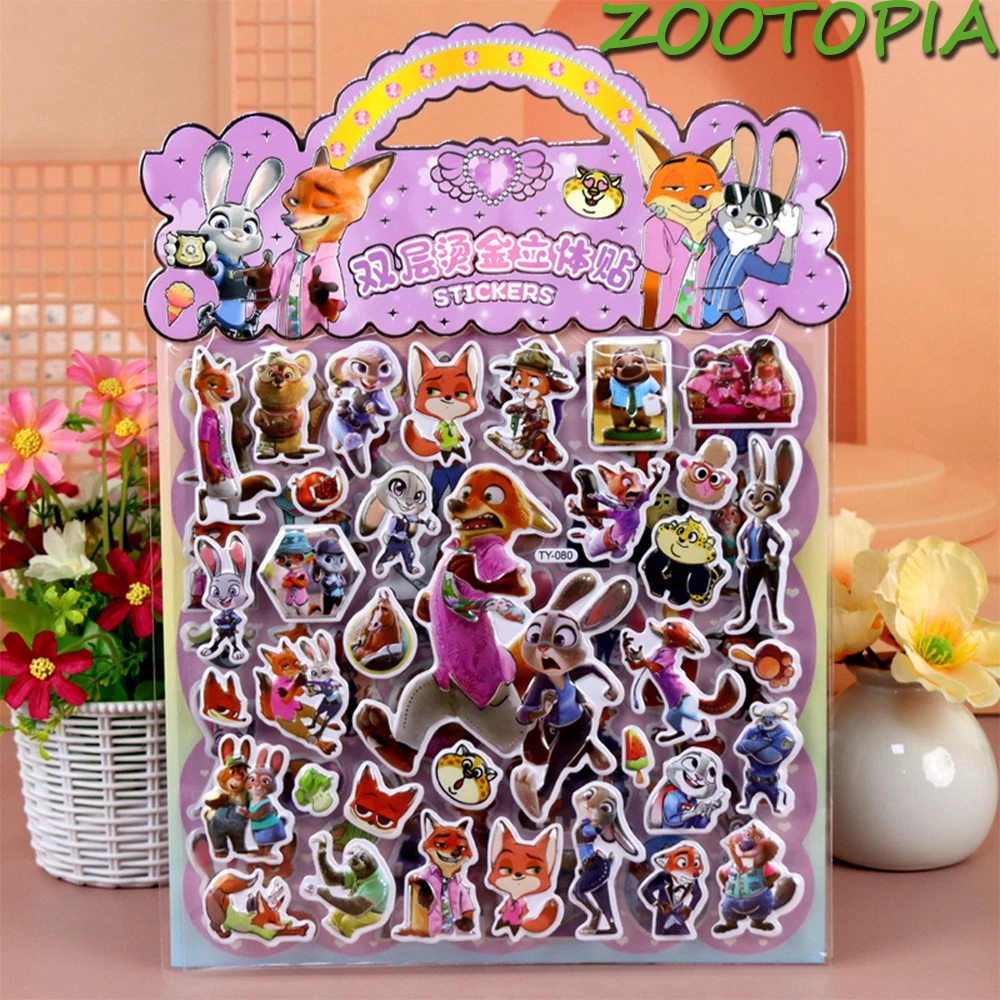 Zootopia Adesivi in rilievo 3D Kawaii - 6 sacchetti di decalcomanie in lamina d'oro a doppio strato, regalo di decorazioni per scrapbooking per diario fai da te per i fan