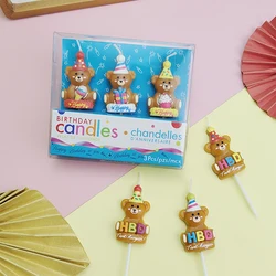 3PCS Happy Birthday Bear Cake Decorative Candles Creative Children's Party Baby Happy Party Candles